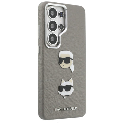 Hülle für Samsung Galaxy S26 Ultra S948, Karl Lagerfeld, Saffiano Karl & Choupette's Head Pin, Grau