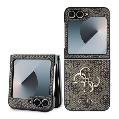 Hülle für Samsung Galaxy Z Flip7 FE F761 / Z Flip6 F741, Guess, 4G Metal Logo, Braun
