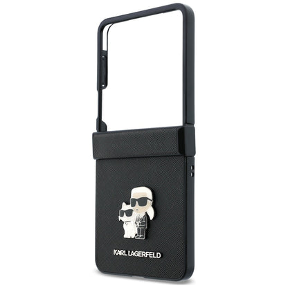 Hülle für Samsung Galaxy Z Flip8 F776, Karl Lagerfeld, Saffiano Karl & Choupette Metall-Pin, Schwarz