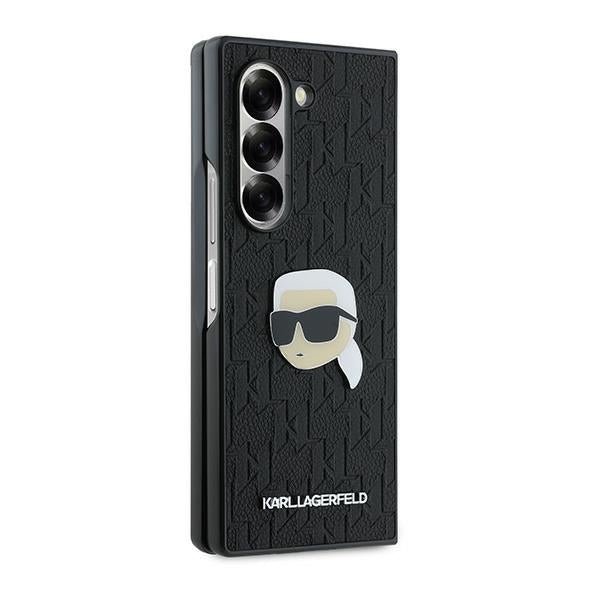 Hülle für Samsung Galaxy Z Fold6 F956, Karl Lagerfeld, Saffiano Monogram Karl's Head Metal, Schwarz