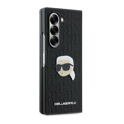 Hülle für Samsung Galaxy Z Fold6 F956, Karl Lagerfeld, Saffiano Monogram Karl's Head Metal, Schwarz