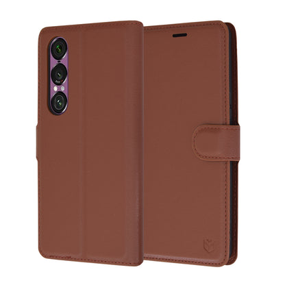 Hülle für Sony Xperia 1 VI, Techsuit, Leder-Folio, Braun
