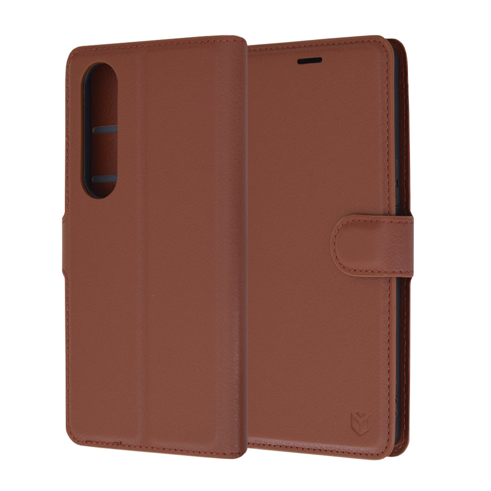 Hülle für Sony Xperia 1 VI, Techsuit, Leder-Folio, Braun