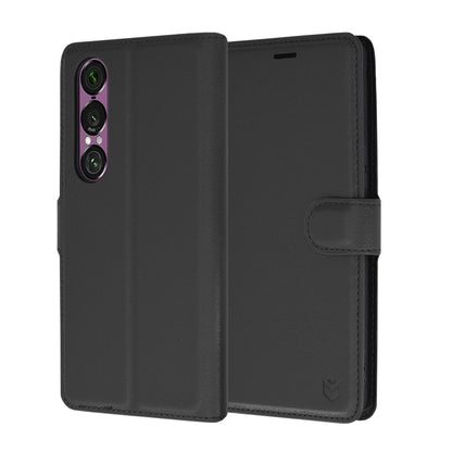 Hülle für Sony Xperia 1 VI, Techsuit, Leder-Folio, Schwarz