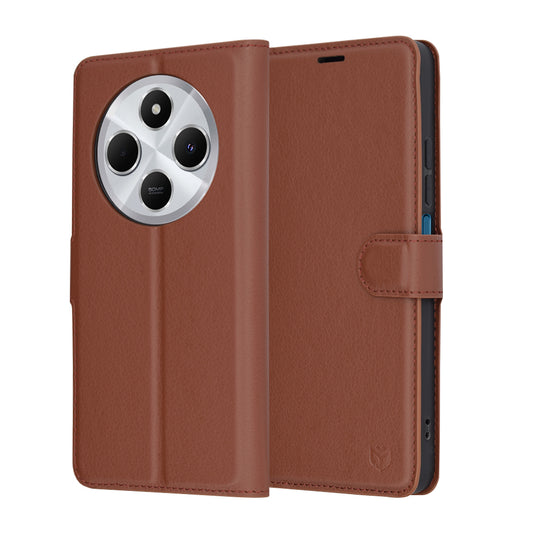Hülle für Xiaomi Poco C75 / Redmi 14C, Techsuit, Leder-Folio, Braun
