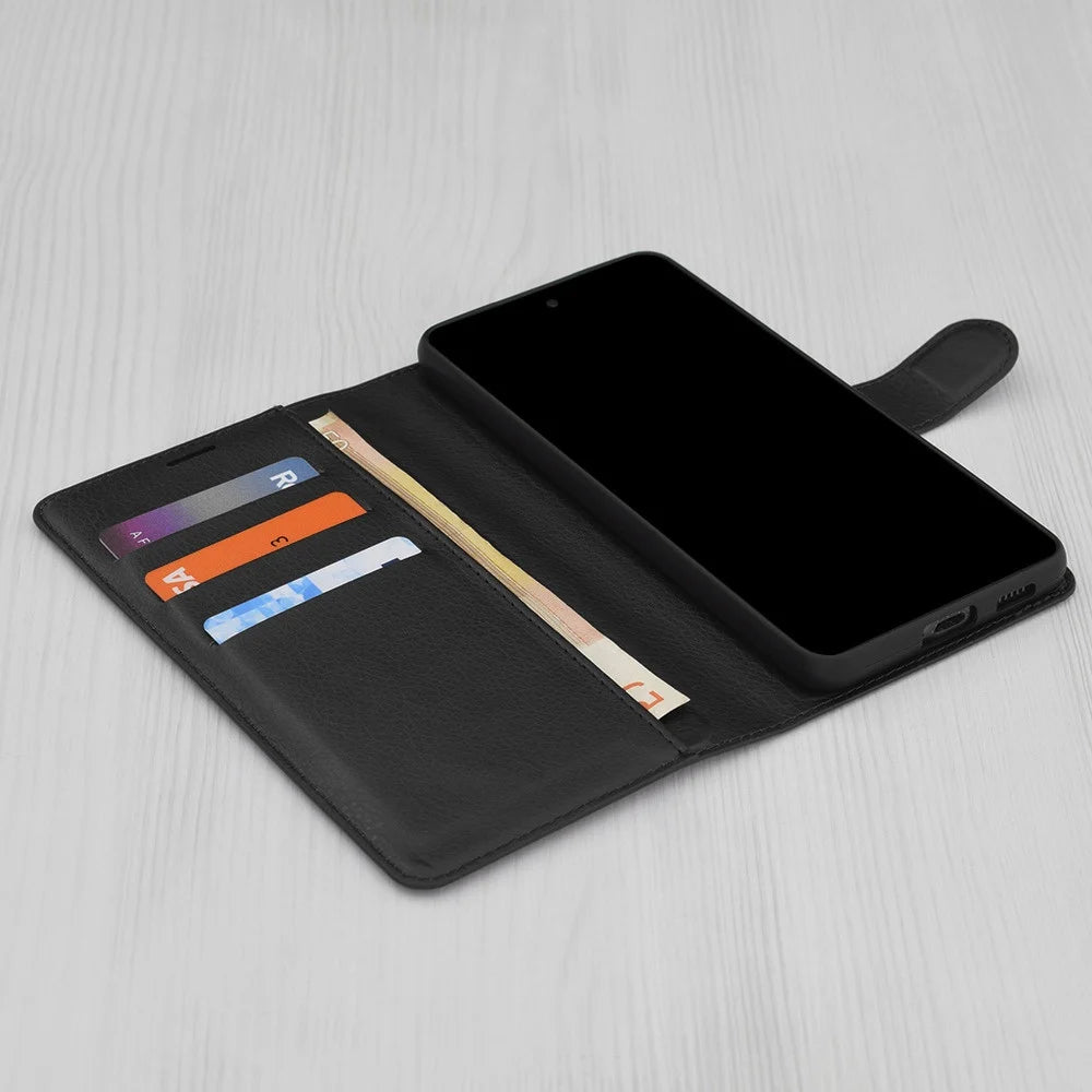 Hülle für Xiaomi Redmi Note 14 Pro+ 5G / Note 14 Pro 5G / Poco X7, Techsuit, Leder-Folio, Schwarz