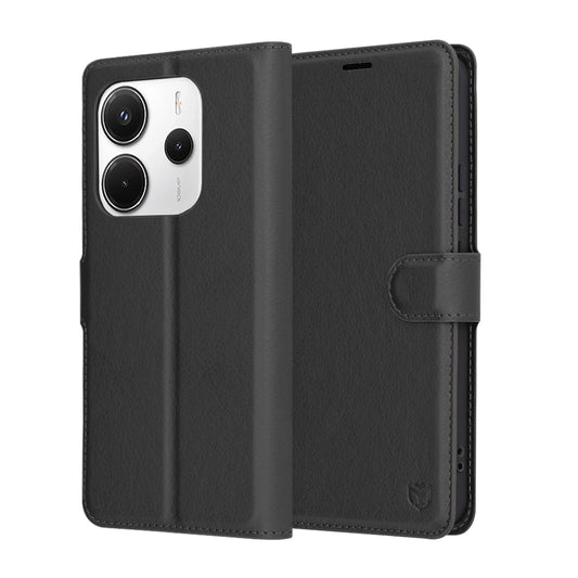 Hülle für Xiaomi Redmi Note 14 5G, Techsuit, Leder-Folio, Schwarz