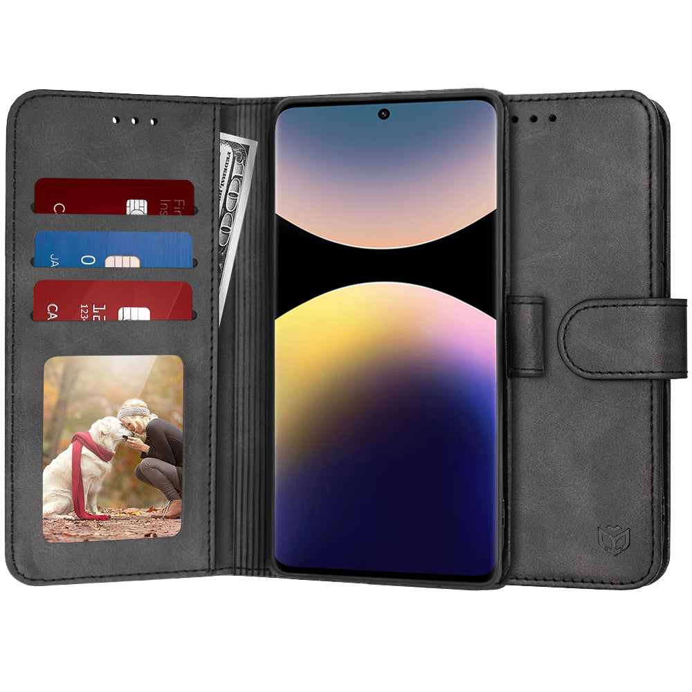 Hülle für Xiaomi Redmi Note 14 Pro 4G, Techsuit, Diary Book, Schwarz