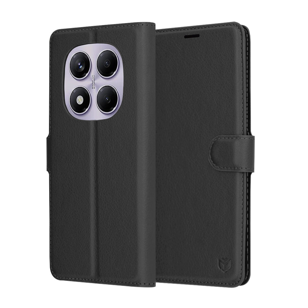 Hülle für Xiaomi Redmi Note 14 Pro 4G, Techsuit, Leder-Folio, Schwarz