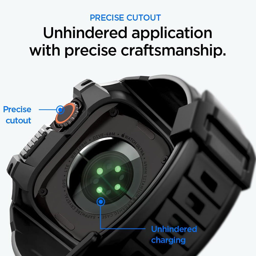 Spigen Rugged Armor Pro Hülle mit Displayschutz für Apple Watch Ultra Series, Schwarz ACS12053