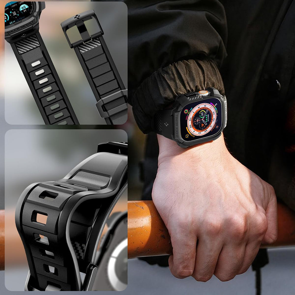 Spigen Rugged Armor Pro Hülle mit Displayschutz für Apple Watch Ultra Series, Schwarz ACS12053