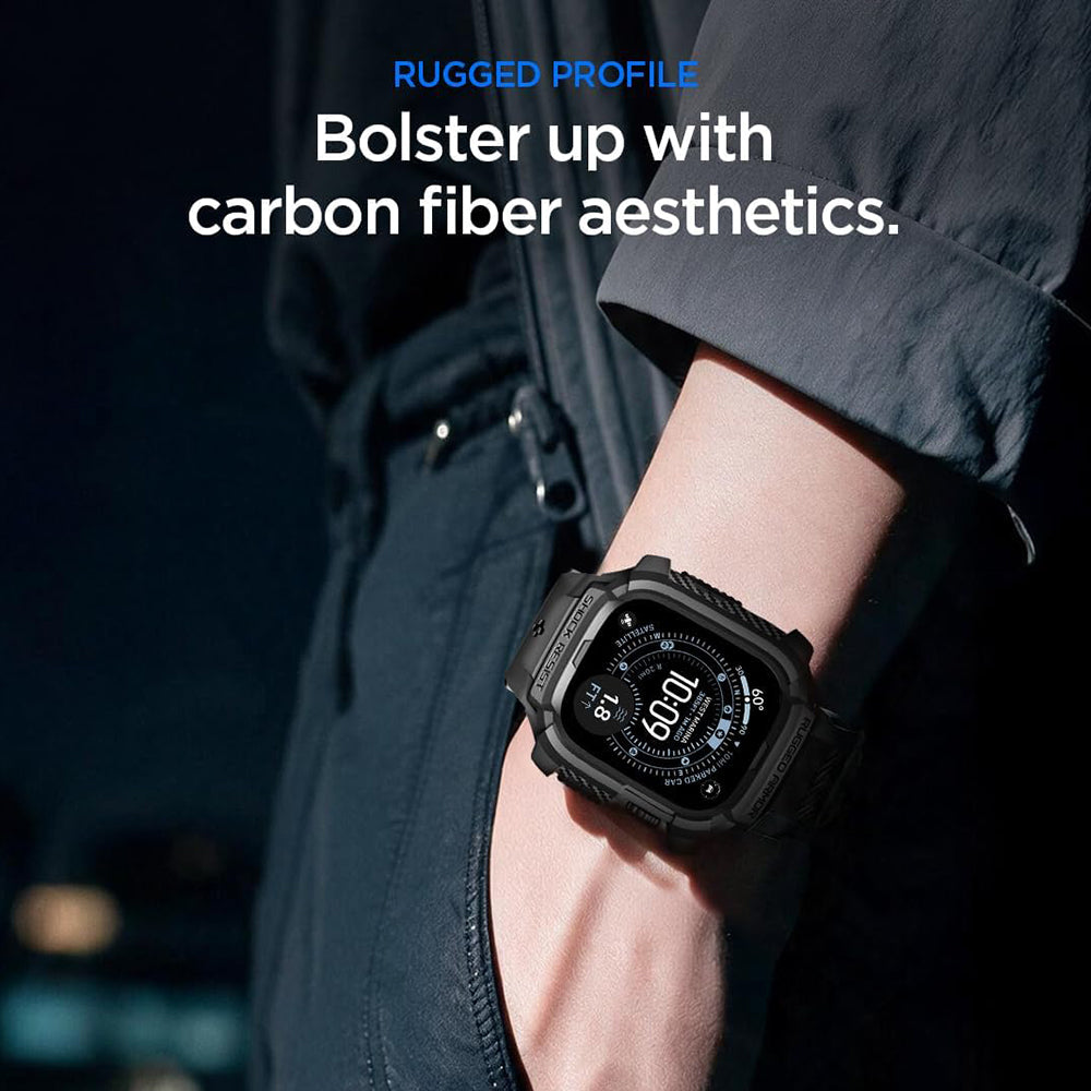 Spigen Rugged Armor Pro Hülle mit Displayschutz für Apple Watch Ultra Series, Schwarz ACS12053