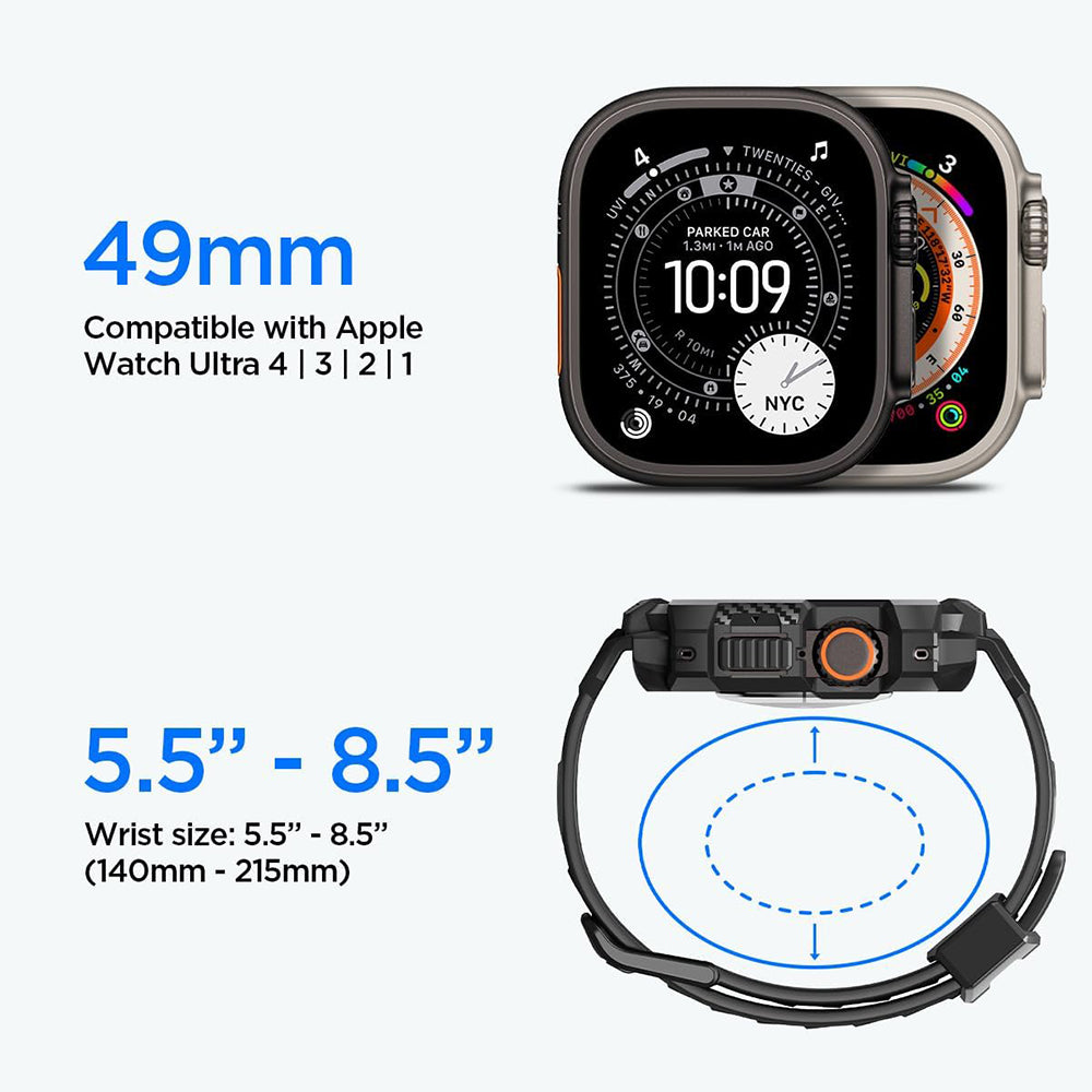 Spigen Rugged Armor Pro Hülle mit Displayschutz für Apple Watch Ultra Series, Schwarz ACS12053