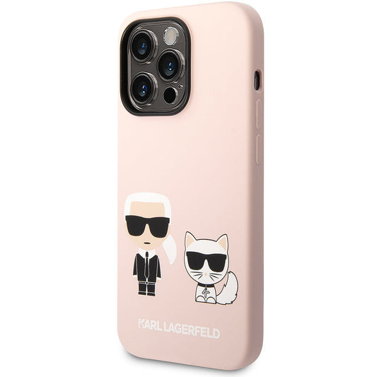 MagSafe Hülle für Apple iPhone 14 Pro, Karl Lagerfeld, Silikonkörper Karl & Choupette, Rosa