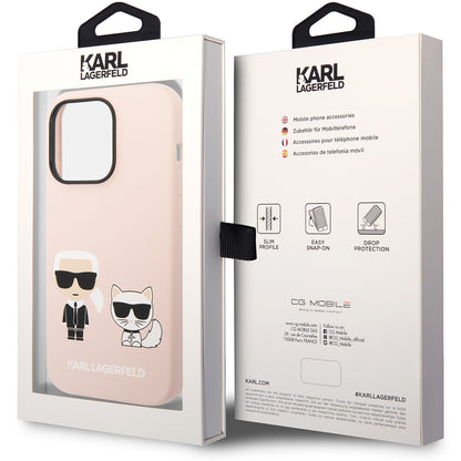 MagSafe Hülle für Apple iPhone 14 Pro Max, Karl Lagerfeld, Silikonkörper Karl & Choupette, Rosa