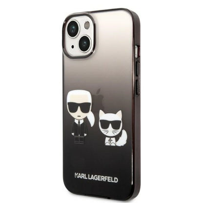 Hülle für Apple iPhone 14 Plus, Karl Lagerfeld, Gradient Karl & Choupette, Schwarz