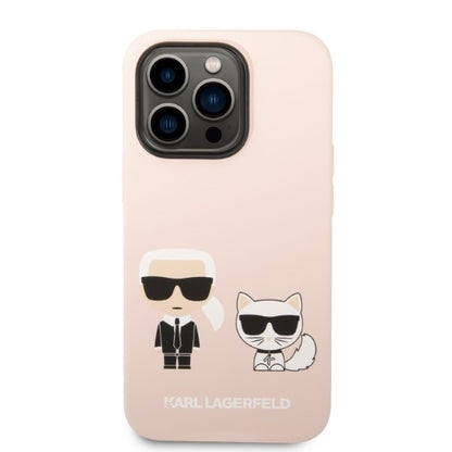 MagSafe Hülle für Apple iPhone 14 Pro Max, Karl Lagerfeld, Silikonkörper Karl & Choupette, Rosa