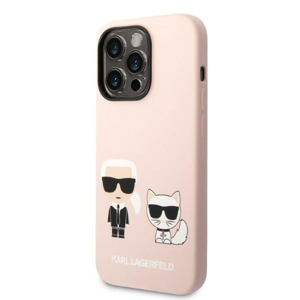 MagSafe Hülle für Apple iPhone 14 Pro Max, Karl Lagerfeld, Silikonkörper Karl & Choupette, Rosa