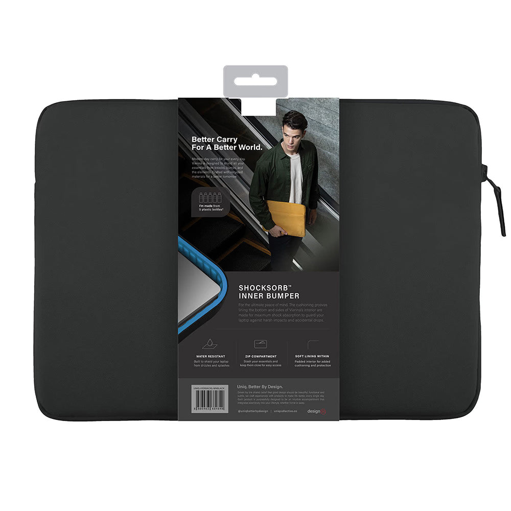 UNIQ Vienna Hülle für Laptop bis max. 16 Zoll, Schwarz