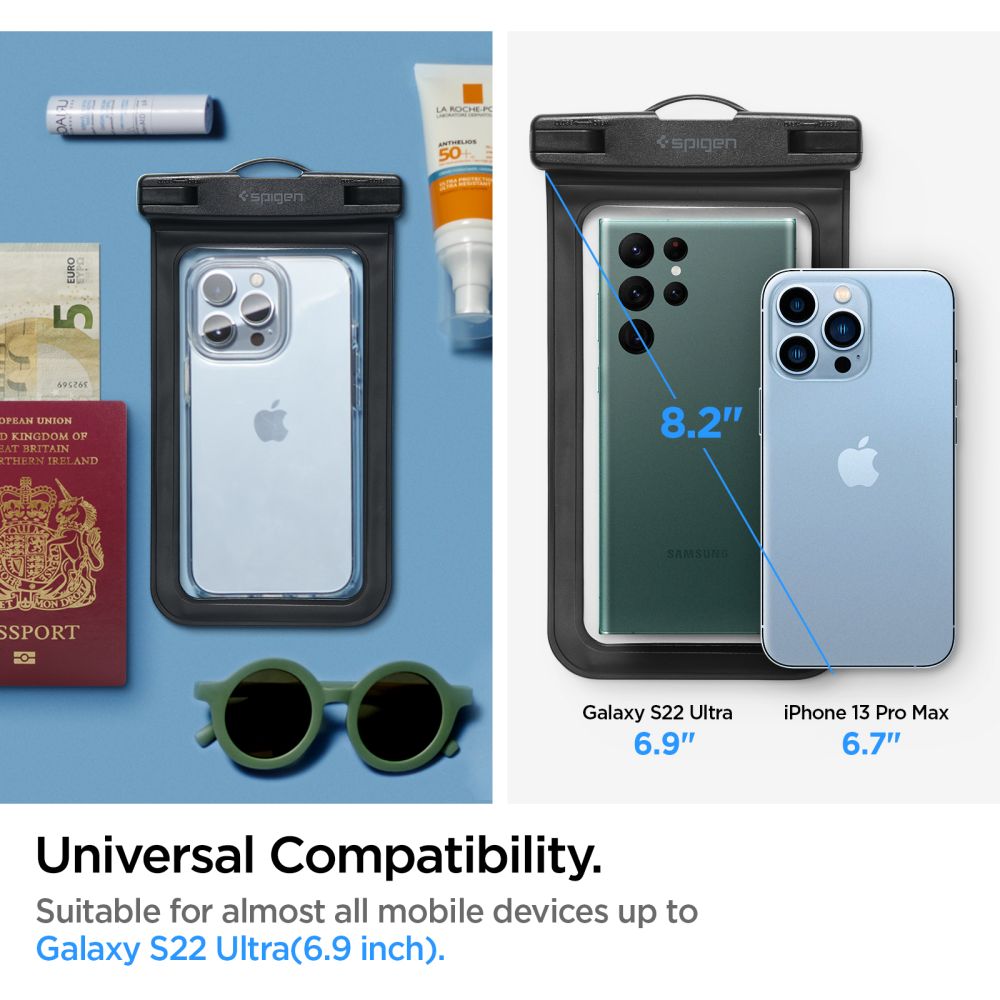 Universal-Wasserfeste Hülle für Telefon 3.5inch - 7inch, Spigen, A601, Schwarz AMP04525