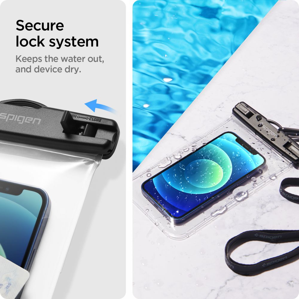 Universal-Wasserfeste Hülle für Telefon max. 3,5 Zoll - 7 Zoll, Spigen, A601, Set 2 Stück, Transparent AMP03098