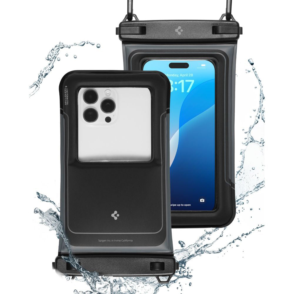 Universelle Wasserdichte Hülle für Telefon max. 6,9 Zoll, Spigen, A611P, Set 2 Stück, Mattschwarz ACS09348