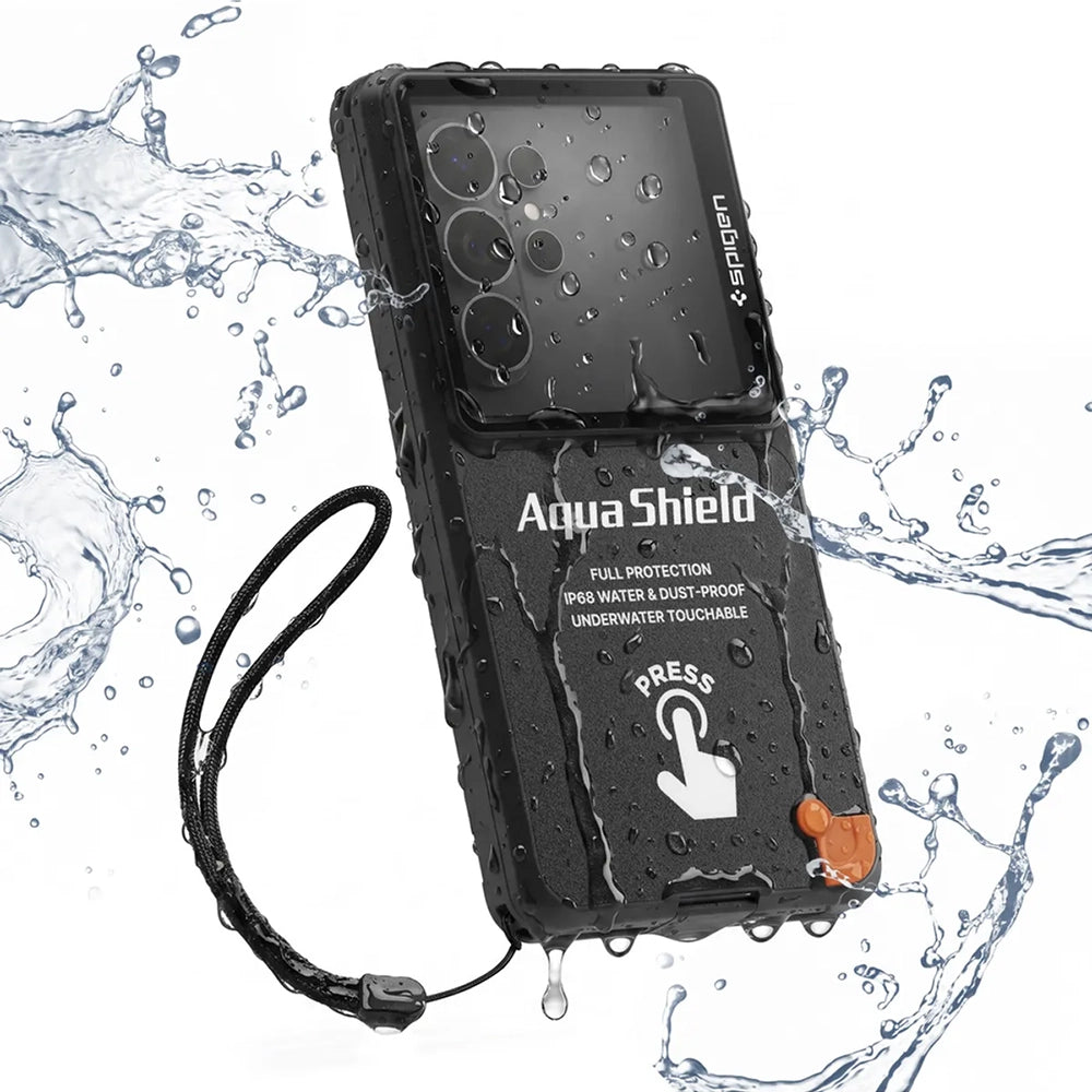 Universelle wasserdichte Spigen Hülle für Telefon max. 6,9 Zoll, Aqua Shield A604, Schwarz ACS11675