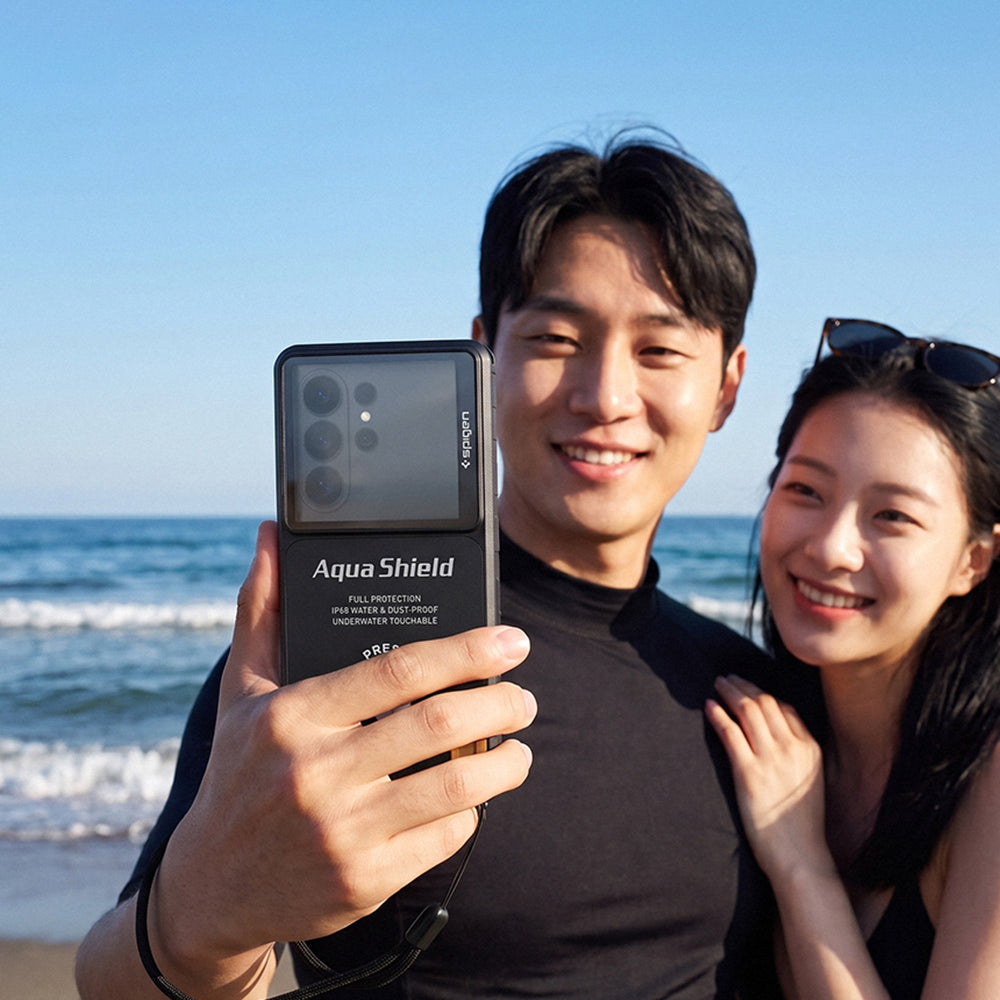 Universelle wasserdichte Spigen Hülle für Telefon max. 6,9 Zoll, Aqua Shield A604, Schwarz ACS11675