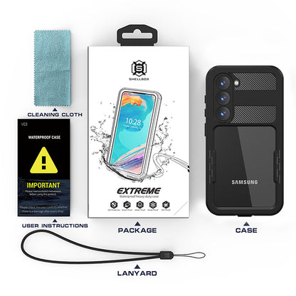 Wasserdichte Hülle für Samsung Galaxy S23 S911, ShellBox, Schwarz