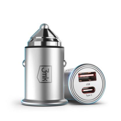 3MK Hyper Car Charger, 45W, 3A, 1 x USB-A - 1 x USB-C, Silver