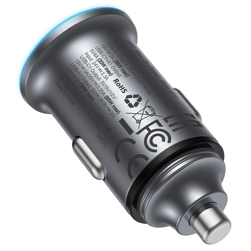 Acefast B15 Car Charger, 65W, 3.25A, 1 X USB-A - 1 x USB-C, Gray