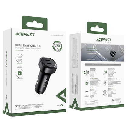 Auto-Ladegerät Acefast B2, 72W, 3A, 2 x USB-C, Schwarz