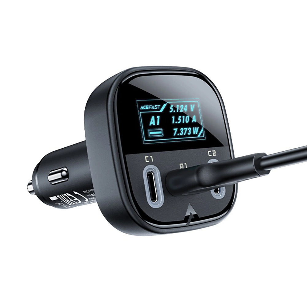 Auto-Ladegerät Acefast B5 Display, 101W, 5A, 1 x USB-A - 2 x USB-C, Schwarz