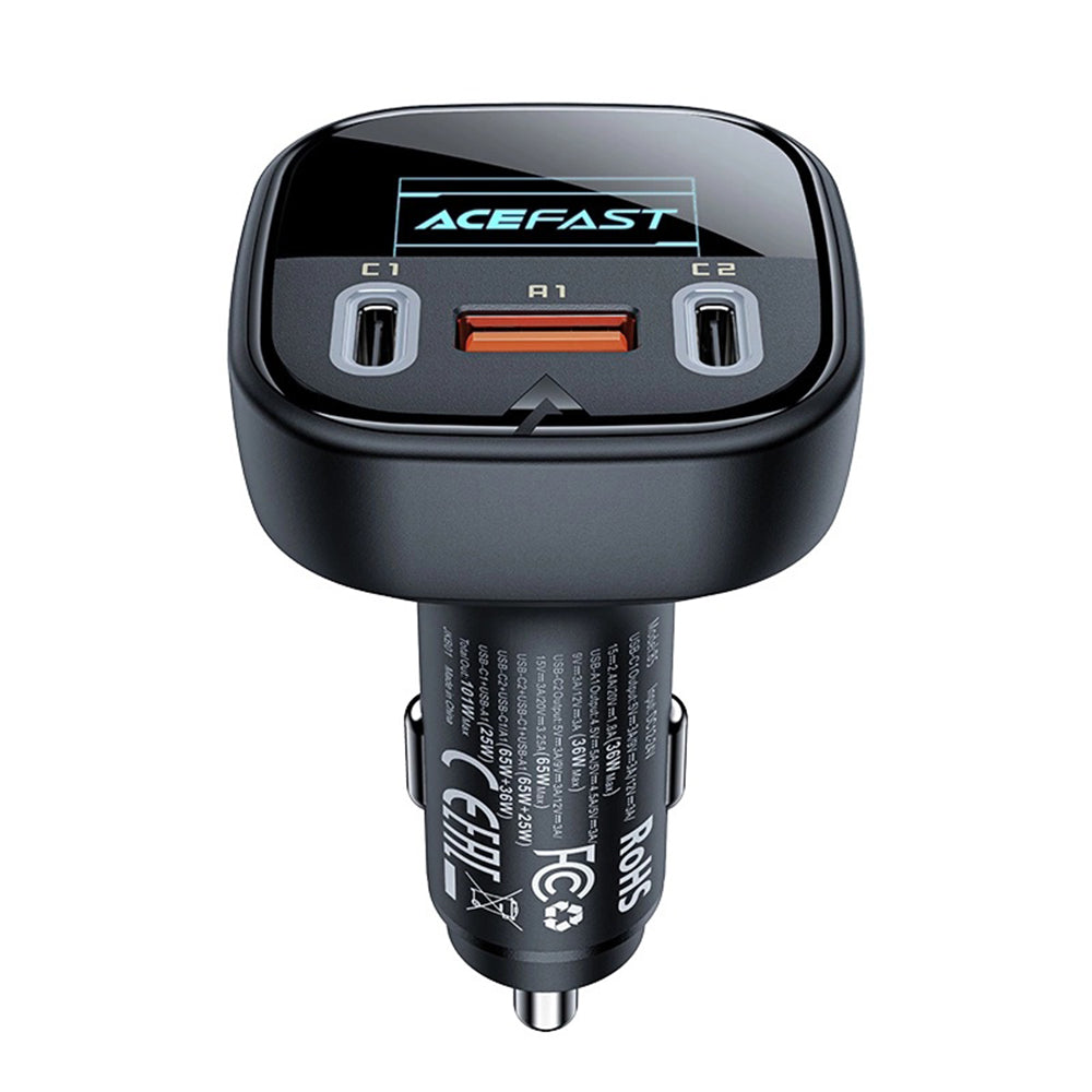 Auto-Ladegerät Acefast B5 Display, 101W, 5A, 1 x USB-A - 2 x USB-C, Schwarz