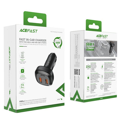 Acefast B9 Auto-Ladegerät, 66W, 5A, 2 x USB-A - 1 x USB-C, Schwarz