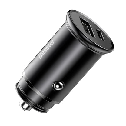 Auto-Ladegerät Baseus Circular Metal, 30W, 5A, 1 x USB-A - 1 x USB-C, Schwarz