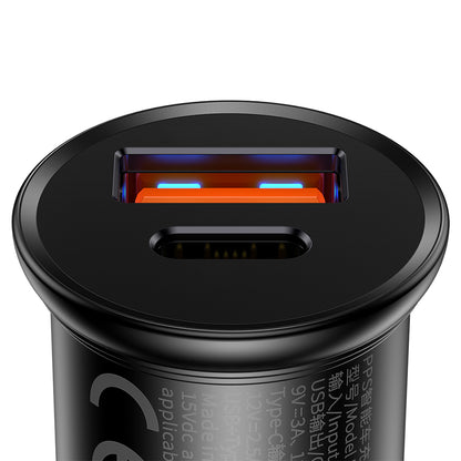 Auto-Ladegerät Baseus Circular Metal, 30W, 5A, 1 x USB-A - 1 x USB-C, Schwarz