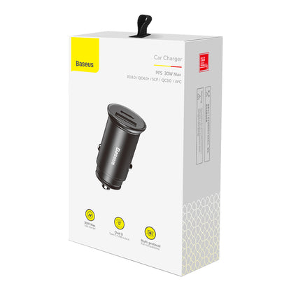 Auto-Ladegerät Baseus Circular Metal, 30W, 5A, 1 x USB-A - 1 x USB-C, Schwarz