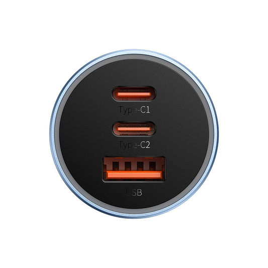 Autoladegerät Baseus Golden Contactor Pro, 65W, 3A, 1 x USB-A - 2 x USB-C, Blau CGJP010003