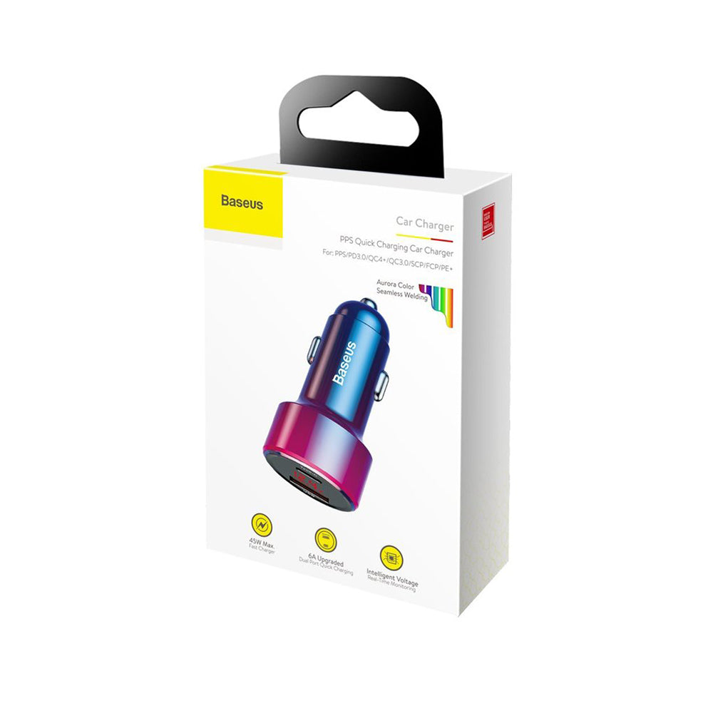 Baseus Magic Display Series Car Charger, 45W, 5A, 1 x USB-A - 1 x USB-C, Multicolor CCMLC20C-09