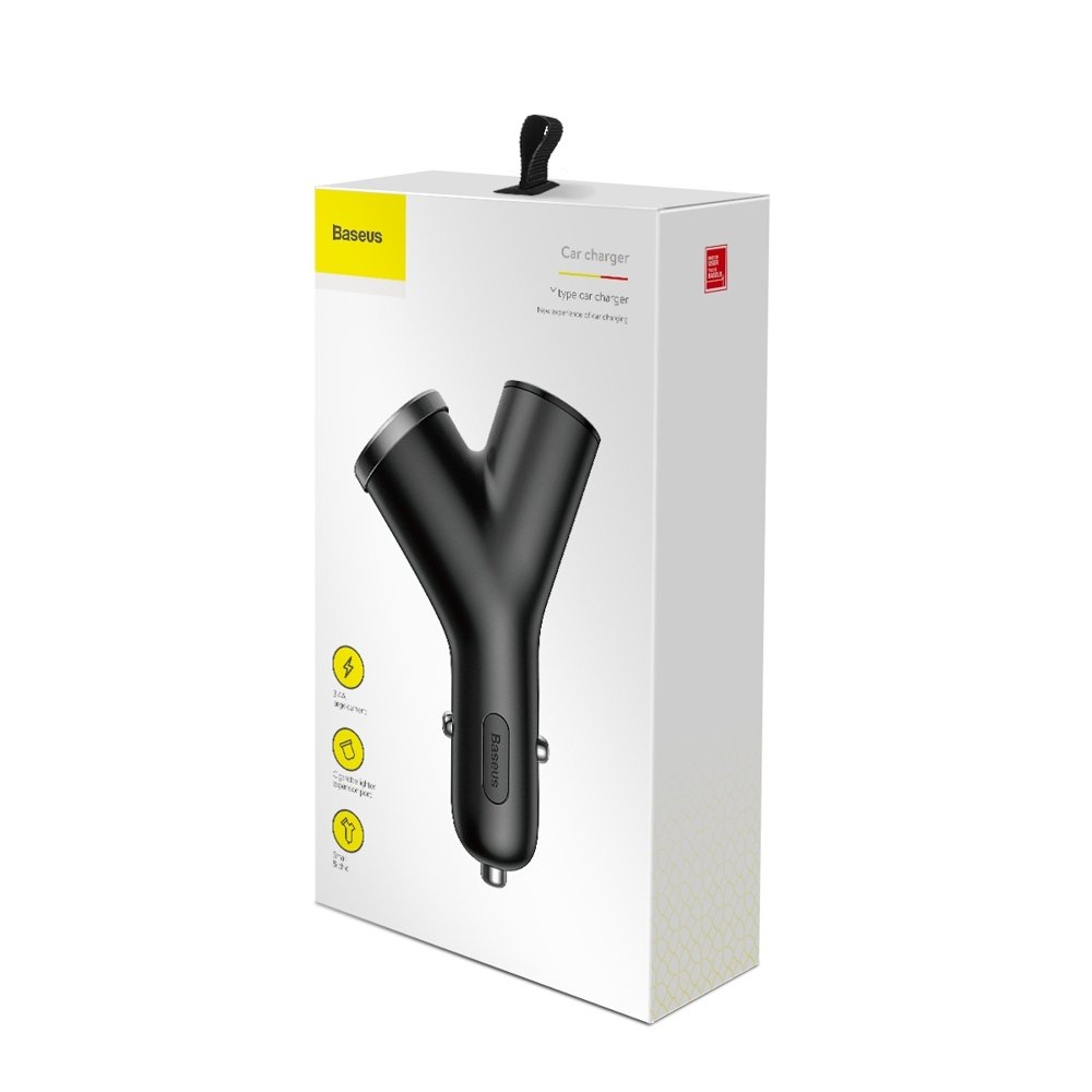 Baseus Y Type Car Charger, 40W, 3.4A, 1 x Cigarette Lighter Extension - 2 x USB-A, Black CCALL-YX01