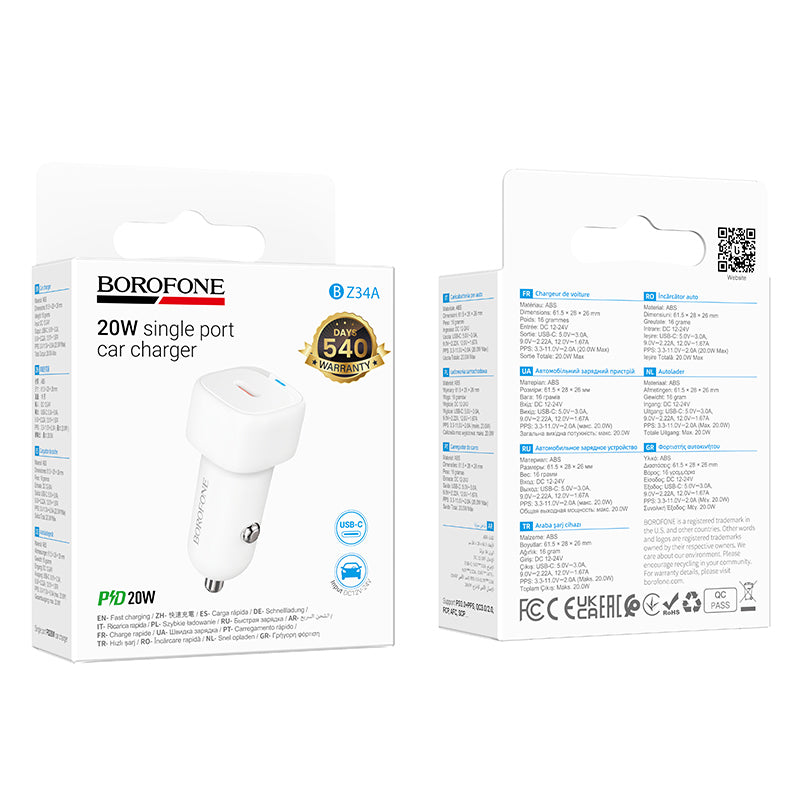 Auto-Ladegerät Borofone BZ34A Cloud, 20W, 3A, 1 x USB-C, Weiß