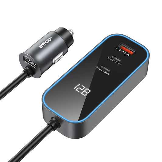 Auto-Ladegerät BWOO CC107 Display, 120W, 3A, 2 x USB-A - 2 x USB-C, Schwarz