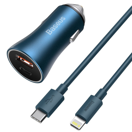 Autoladegerät mit Lightning-Kabel Baseus Golden Contactor, 40W, 3A, 1 x USB-A - 1 x USB-C, Blau TZCCJD-03