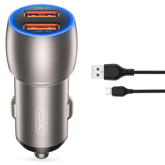 Autoladegerät mit USB-C Kabel XO Design CC52, 36W, 3A, 2 x USB-A, Grau 