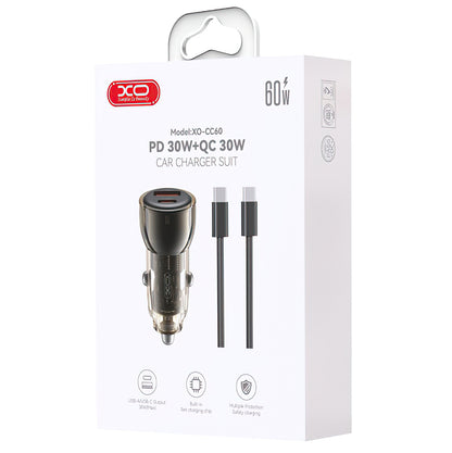 Auto-Ladegerät mit USB-C Kabel XO Design CC60, 60W, 3A, 1 x USB-A - 1 x USB-C, Schwarz