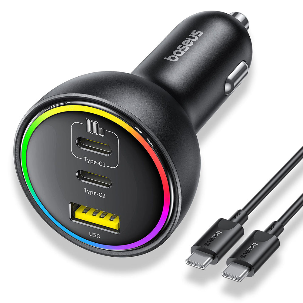 Auto-Ladegerät mit USB-C Kabel Baseus, 152.5W, 5A, 1 x USB-A - 2 x USB-C, Schwarz C00036101111-00