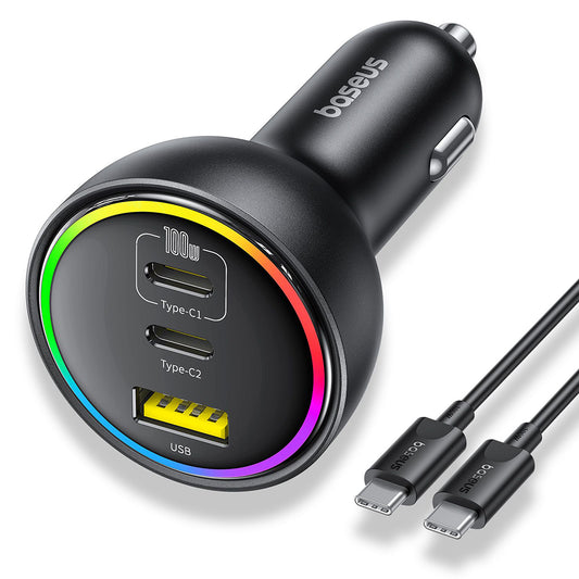 Auto-Ladegerät mit USB-C Kabel Baseus, 152.5W, 5A, 1 x USB-A - 2 x USB-C, Schwarz C00036101111-00