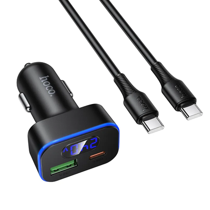 Auto-Ladegerät mit USB-C Kabel HOCO Z63B Display, 48W, 3A, 1 x USB-A - 1 x USB-C, Schwarz