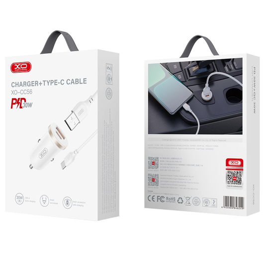 Auto-Ladegerät mit USB-C Kabel XO Design CC56, 30W, 3A, 1 x USB-A - 1 x USB-C, Weiß